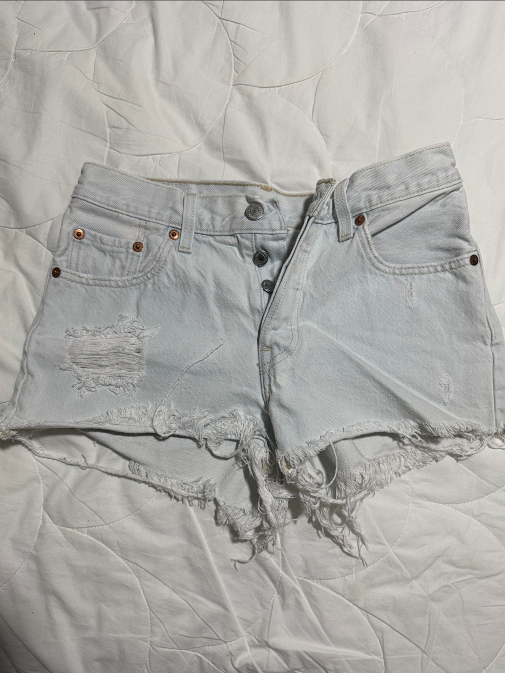Levi's Light White Distressed Denim Shorts